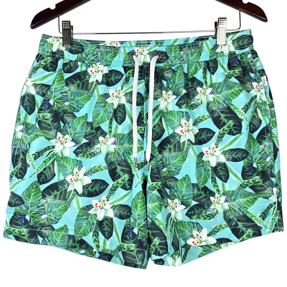Onia Charles Trunks 5" Mens Medium Reef Blue Green Shorts Floral Hawaiian Print